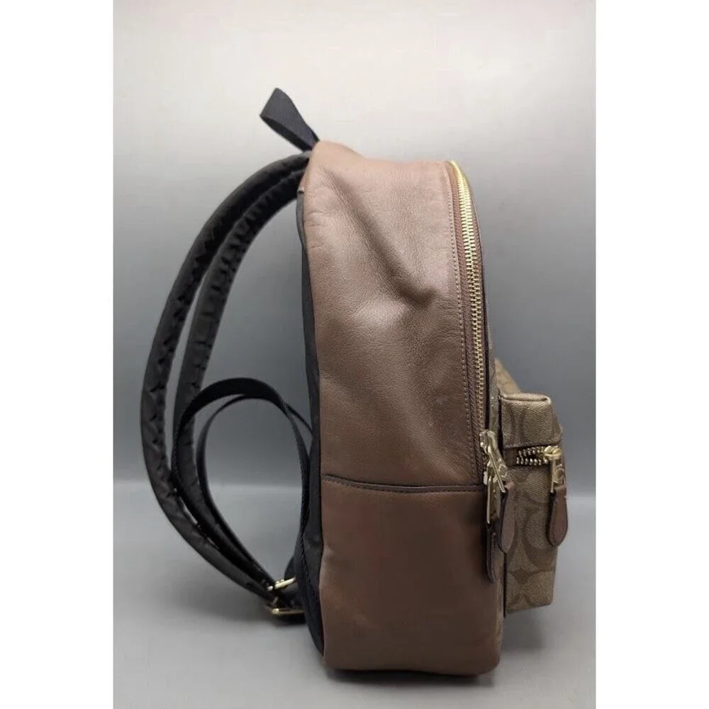 Coach Signature Brown Beige Logo Backpack Zip Closure Inner Outer Pockets